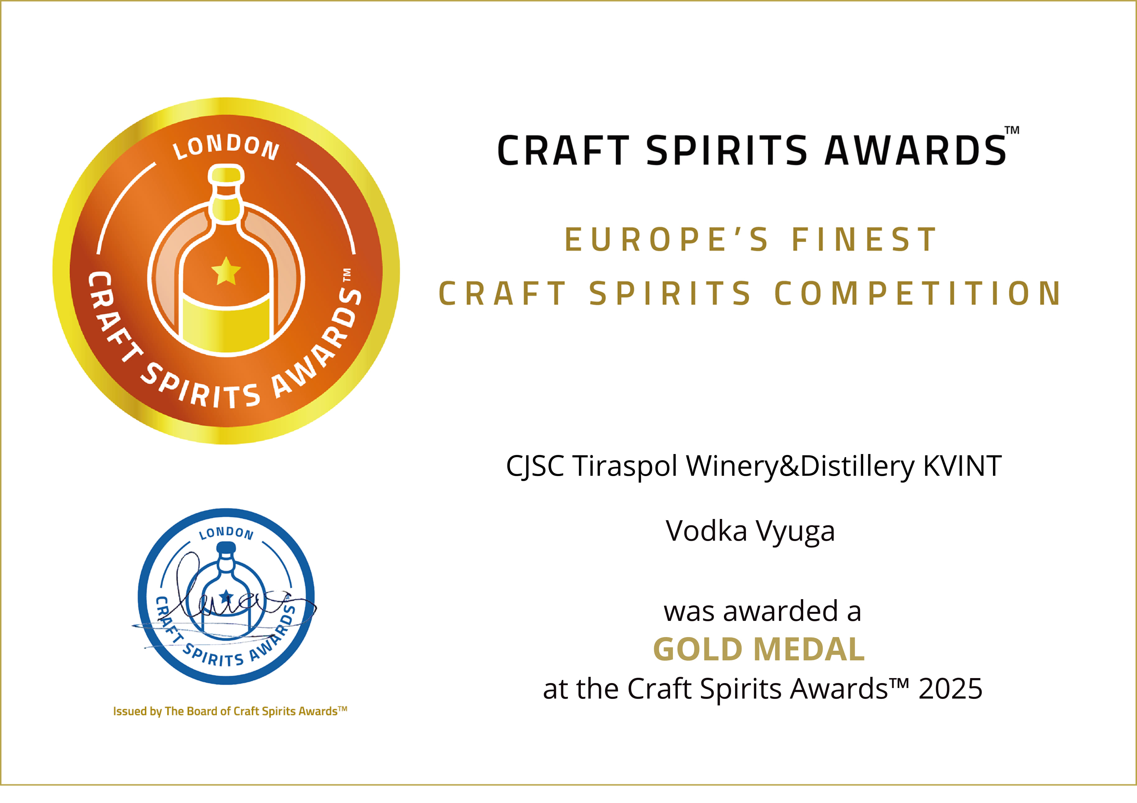 Craft Spirits Awards 2025 Winner CJSC Tiraspol Winery&Distillery KVINT (2) 1
