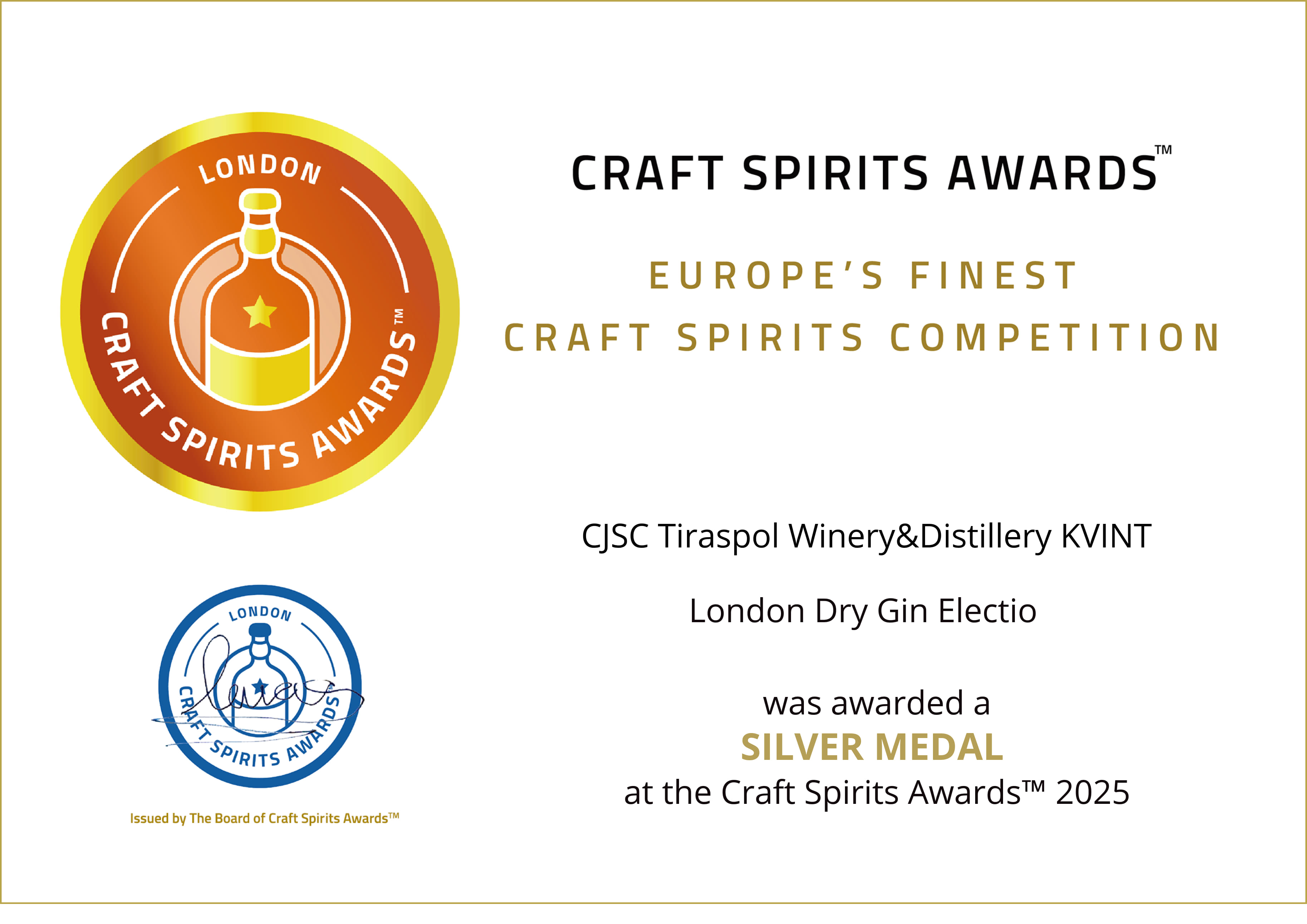 Craft Spirits Awards 2025 Winner CJSC Tiraspol WineryDistillery KVINT 3 1