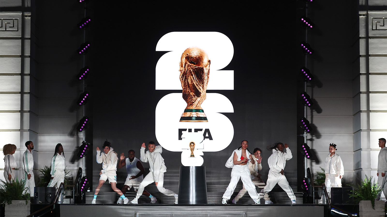LOS ANGELES, CALIFORNIA - MAY 17: Dancers onstage during the FIFA World Cup 2026™️ Official Brand Launch at the Griffith Observatory on May 17, 2023 in Los Angeles, California. (Photo by Joe Scarnici - FIFA/FIFA via Getty Images)